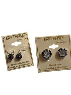 Ear Sense Silver Tone Earring Sets-2 Pcs-Sensitive Ears-New